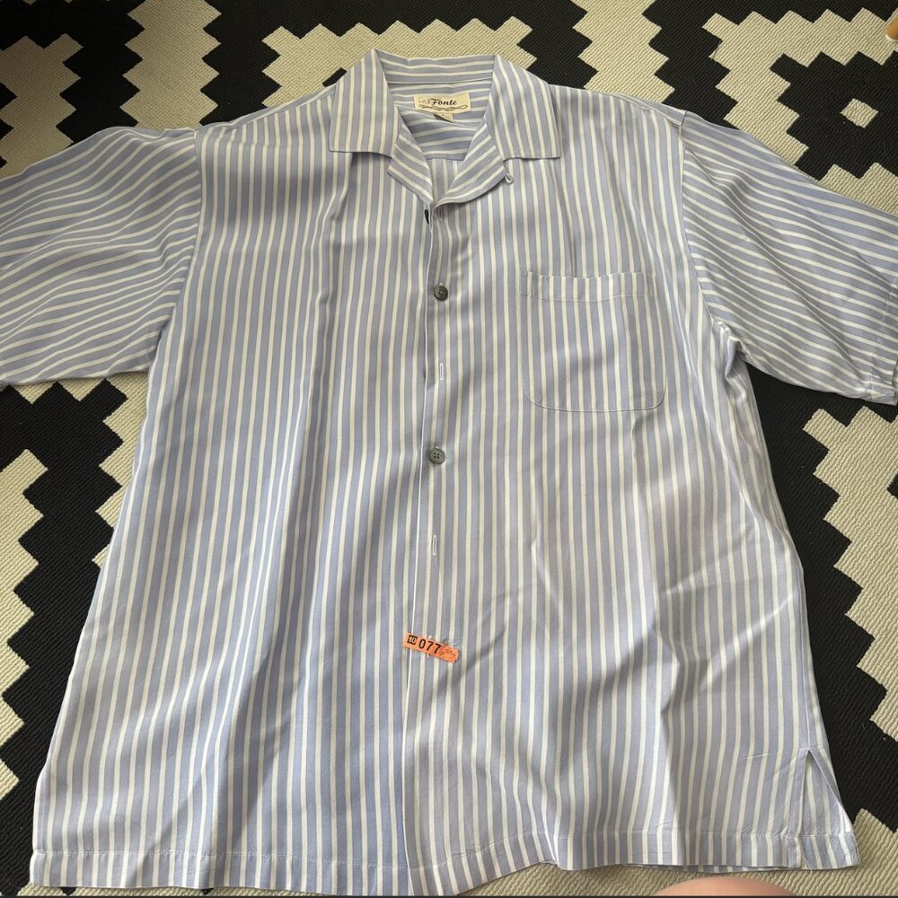 Vintage Men's Fonte Washed Silk/Tencel Striped Short Sleeve